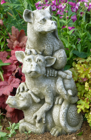 Group of young dragons stone statue for the garden